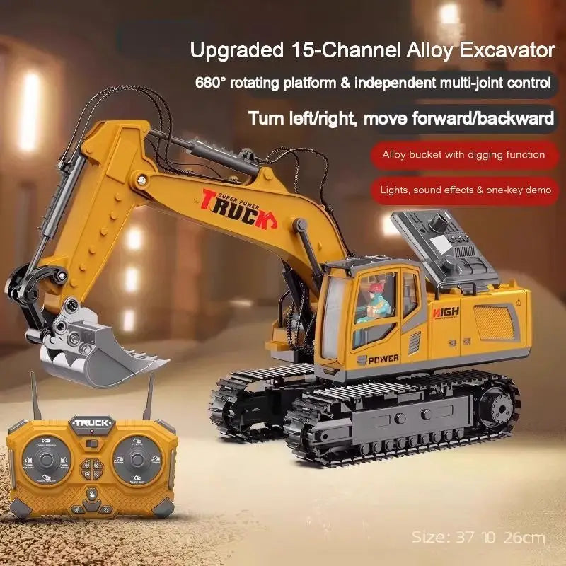 Alloy Remote Control Excavator Toy - Lights & Sound Vehicle