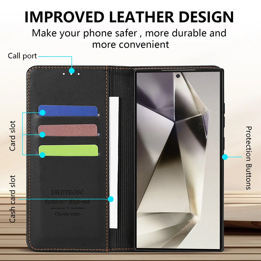Samsung Galaxy Magnetic Flip Wallet Case with Card Slot & Kickstand