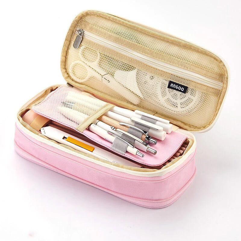 Large Double-Layer Pencil Case - Cute Fabric School Organizer