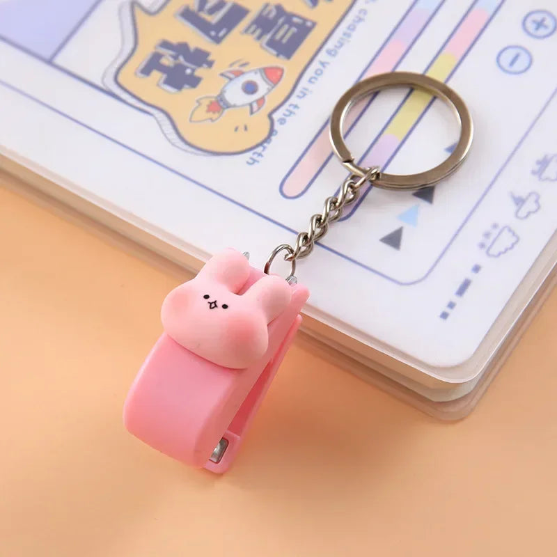 Kawaii Cartoon Mini Stapler Keychain with No. 10 Staple Support