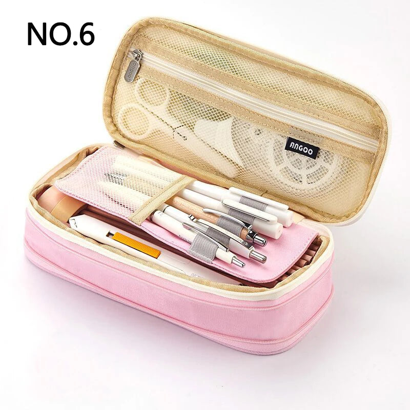 Large Double-Layer Pencil Case - Cute Fabric School Organizer
