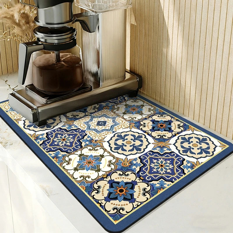 Super Absorbent Printed Dish Drying Mat for Kitchen Counters