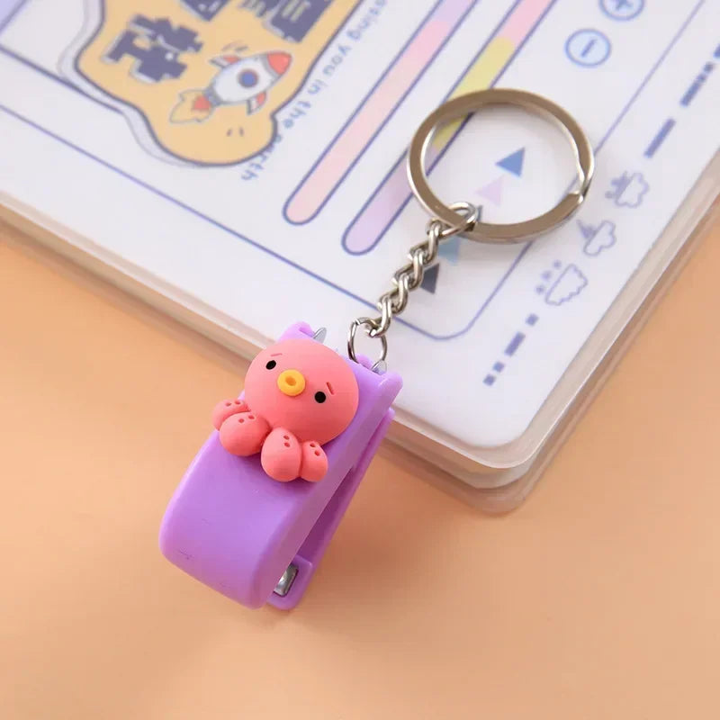 Kawaii Cartoon Mini Stapler Keychain with No. 10 Staple Support