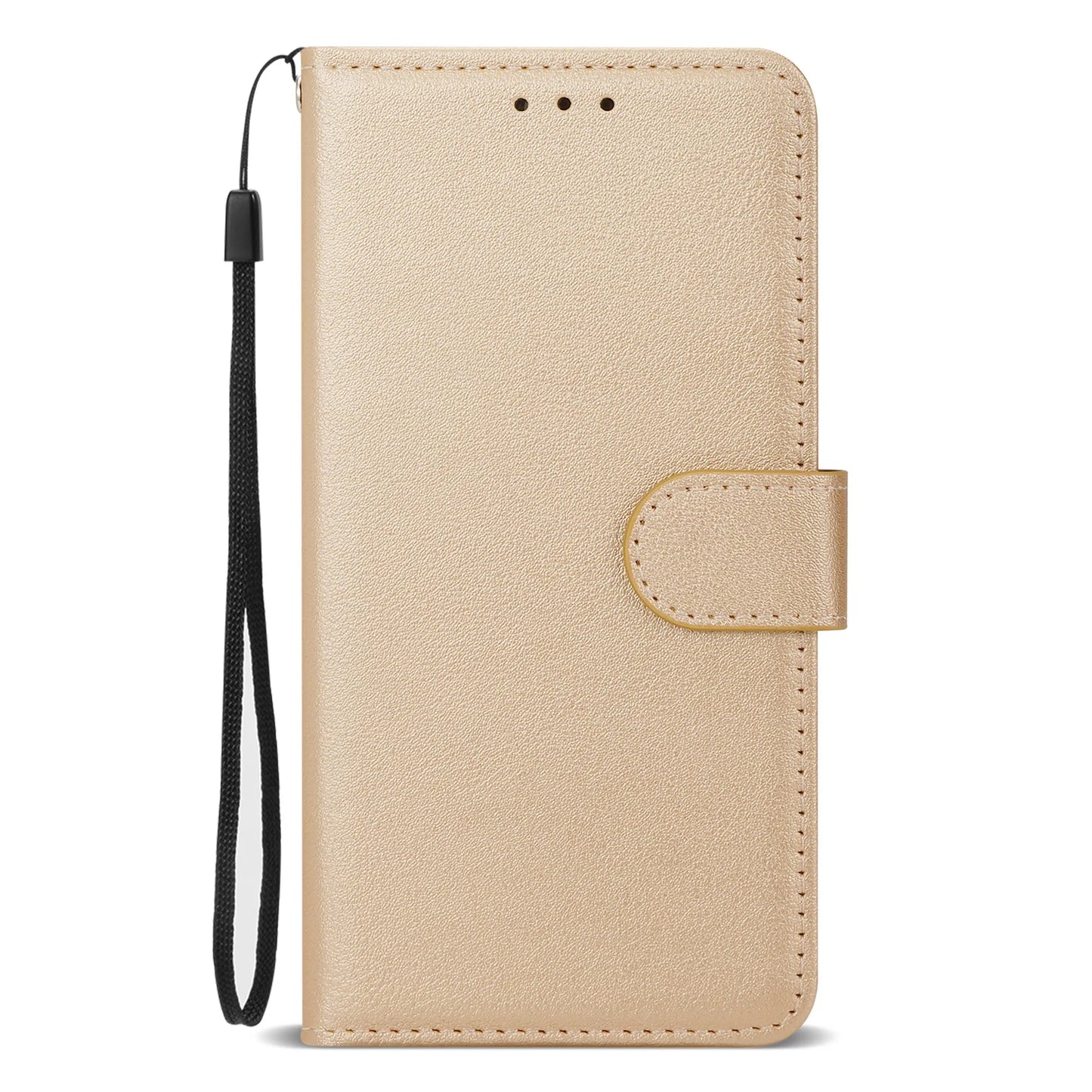Leather Flip Wallet Case with Strap & Stand for iPhone Models