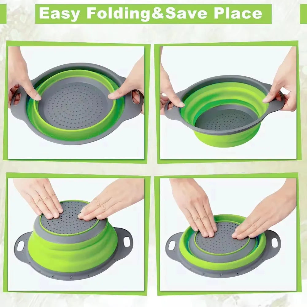 Collapsible Silicone Drain Basket and Foldable Kitchen Colander