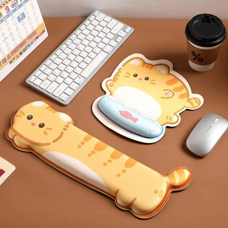 Cute Cartoon Corgi and Cat Mouse Pad with Memory Foam Wrist Rest