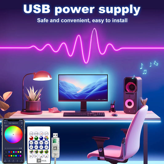 RGBIC USB Neon Strip Light with Bluetooth Remote Control