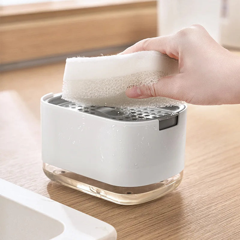 Press Soap Dispenser with Sponge Holder for Kitchen and Bathroom