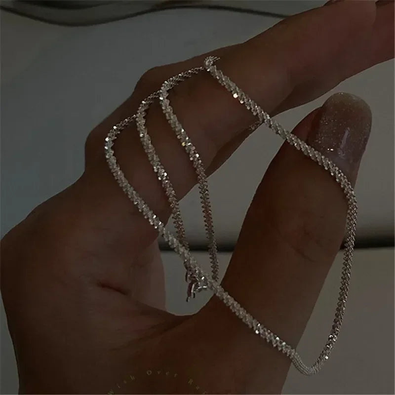 Sparkling Silver-Tone Clavicle Chain Necklace