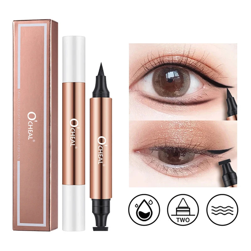 O'CHEAL Waterproof Eyeliner Stamp - Dual-Head Fast-Dry Black Pen
