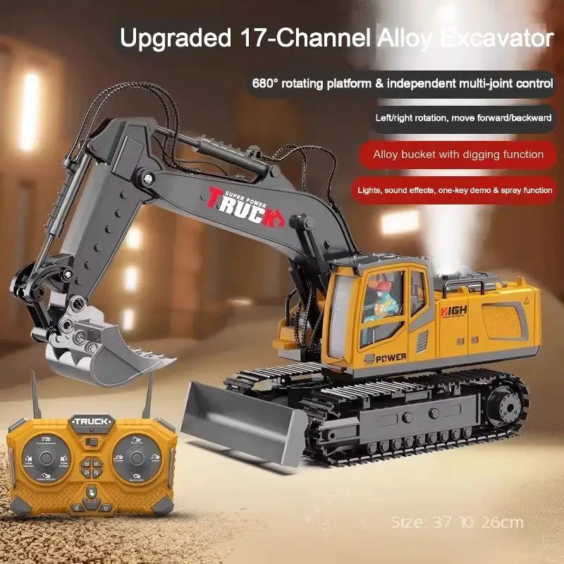 Alloy Remote Control Excavator Toy - Lights & Sound Vehicle