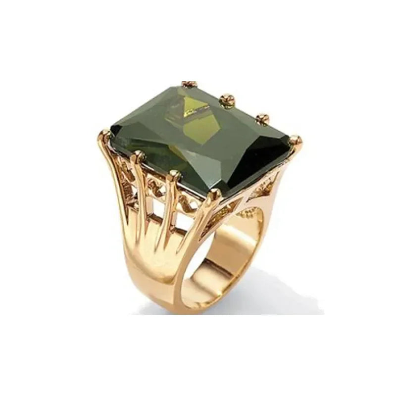 Champagne Crystal Square Statement Ring with 18K Gold Plating