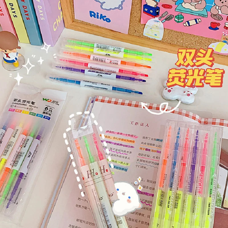 Double-Head Pastel Highlighter Set - 3/6 Color School Office Markers