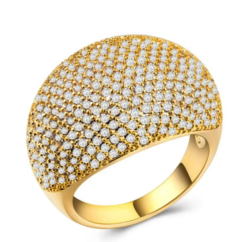 Champagne Crystal Square Statement Ring with 18K Gold Plating