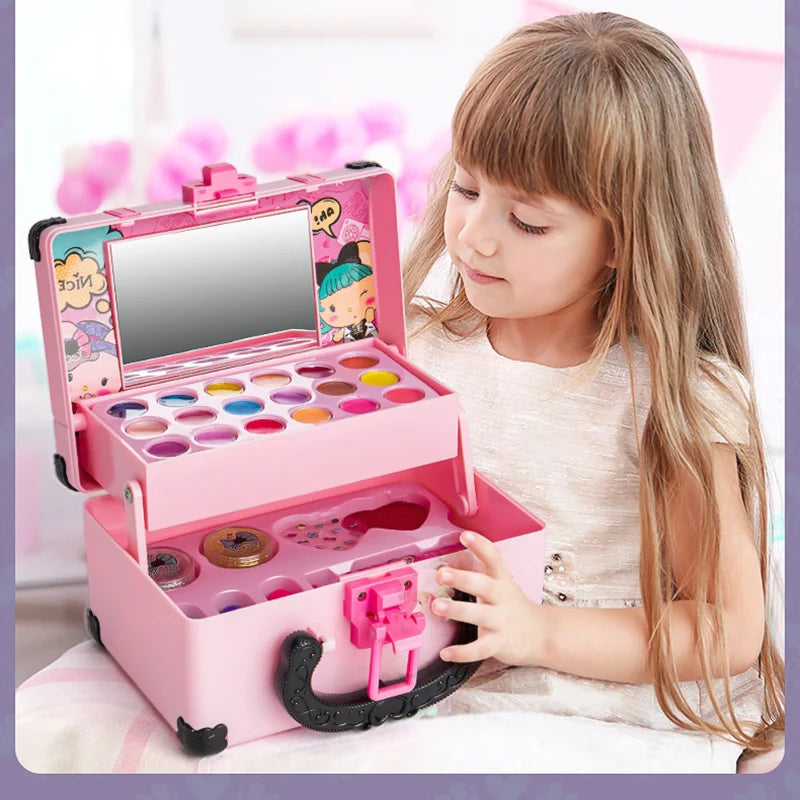 Kids Pretend Makeup Play Box - Princess Cosmetic Toy Set