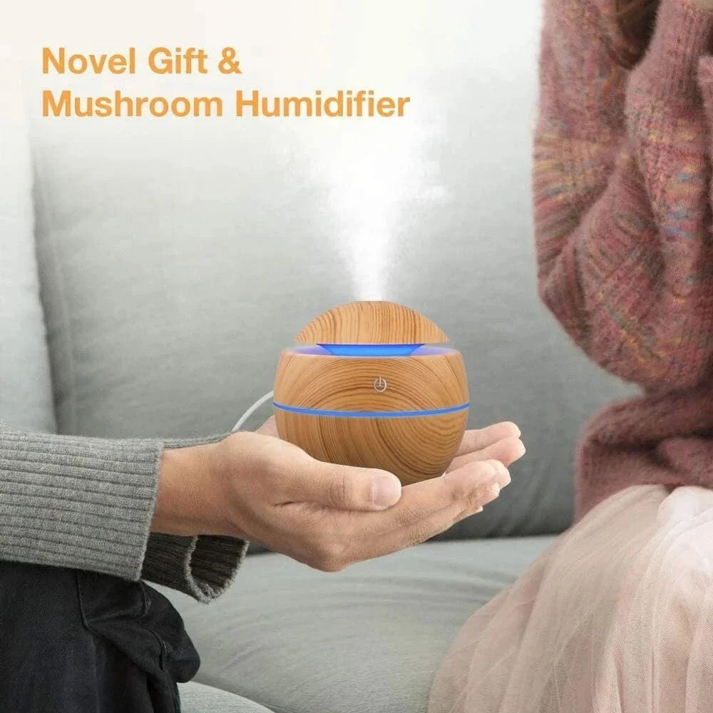 Mini Woodgrain USB Humidifier Diffuser - Quiet Desktop Aroma Mist