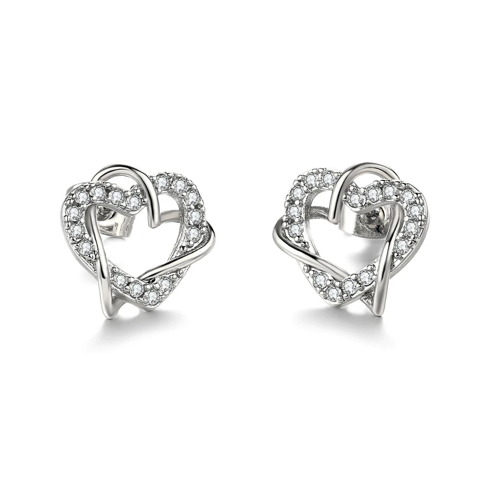 Rose Gold Heart Crystal Stud Earrings