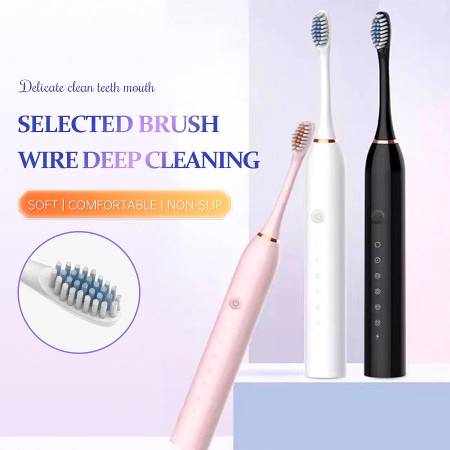 USB Rechargeable Ultrasonic Toothbrush with 6 Speeds and Soft Bristles