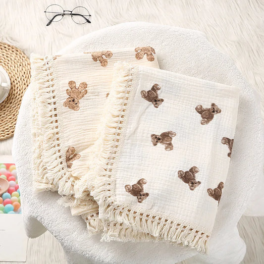 Cute Bear Cotton Muslin Baby Swaddle Blanket