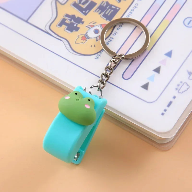 Kawaii Cartoon Mini Stapler Keychain with No. 10 Staple Support