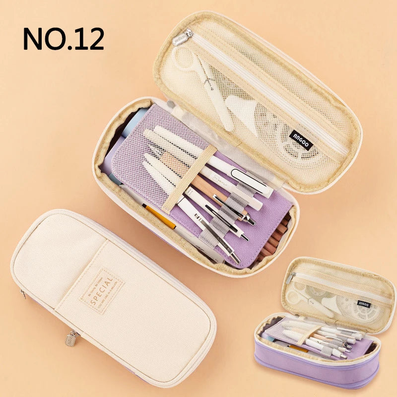 Large Double-Layer Pencil Case - Cute Fabric School Organizer