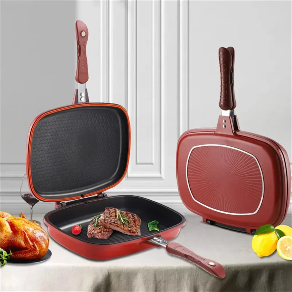 Double-Sided Nonstick Grill Frying Pan and Skillet