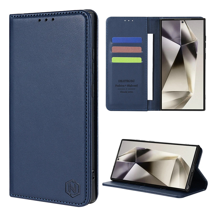 Samsung Galaxy Magnetic Flip Wallet Case with Card Slot & Kickstand
