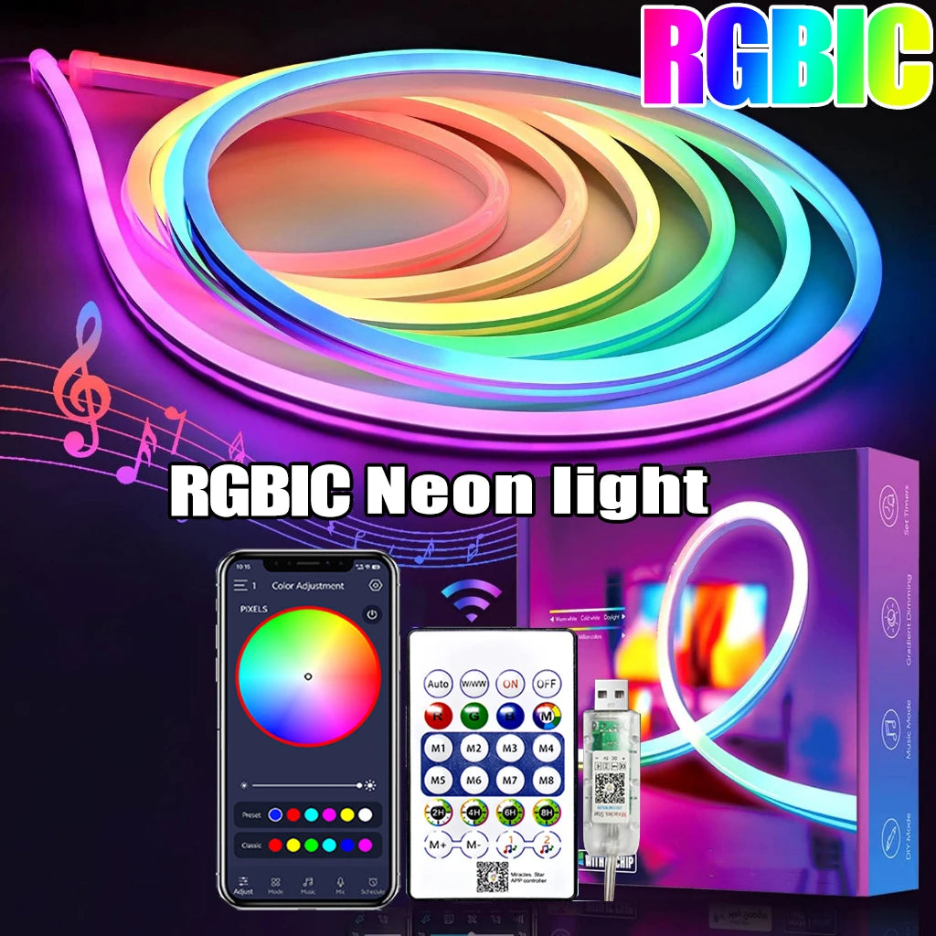 RGBIC USB Neon Strip Light with Bluetooth Remote Control