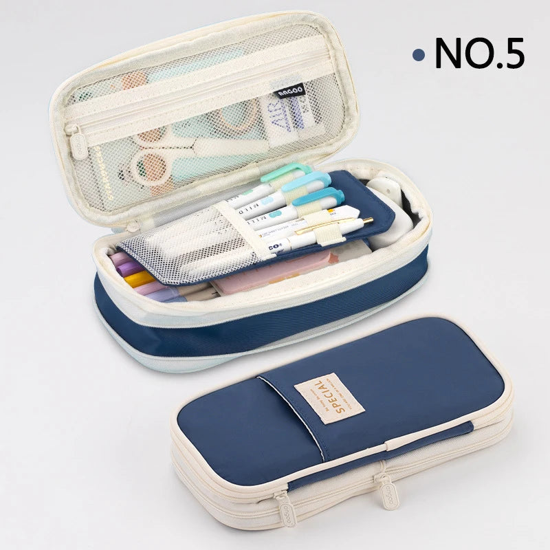 Large Double-Layer Pencil Case - Cute Fabric School Organizer