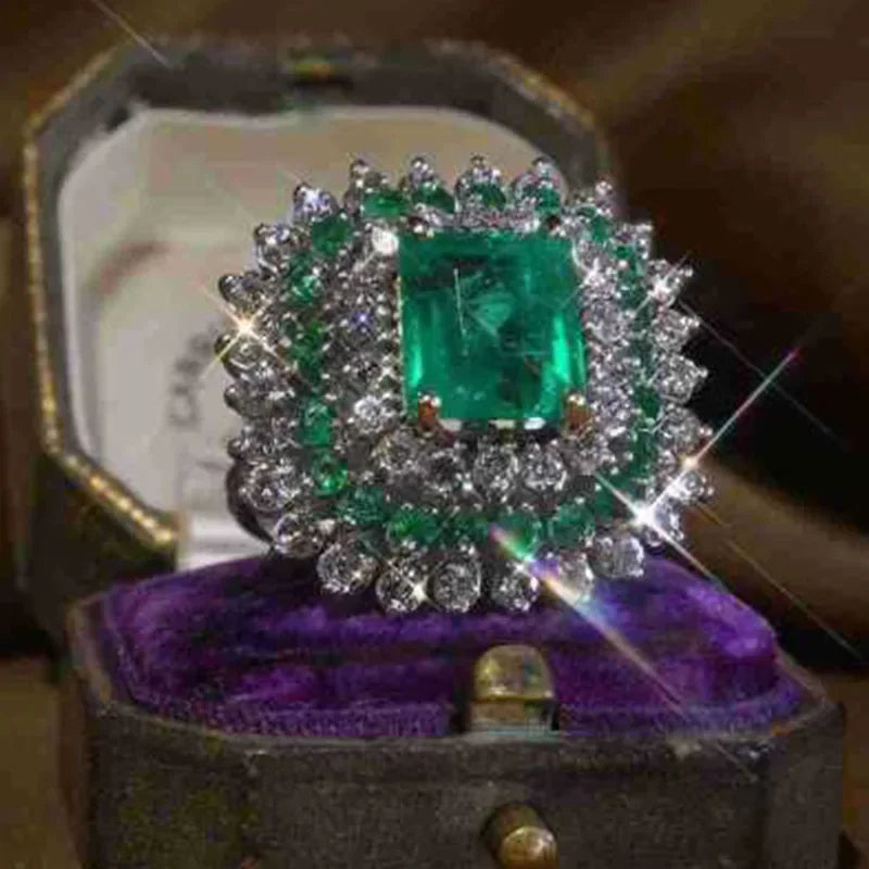 Champagne Crystal Square Statement Ring with 18K Gold Plating