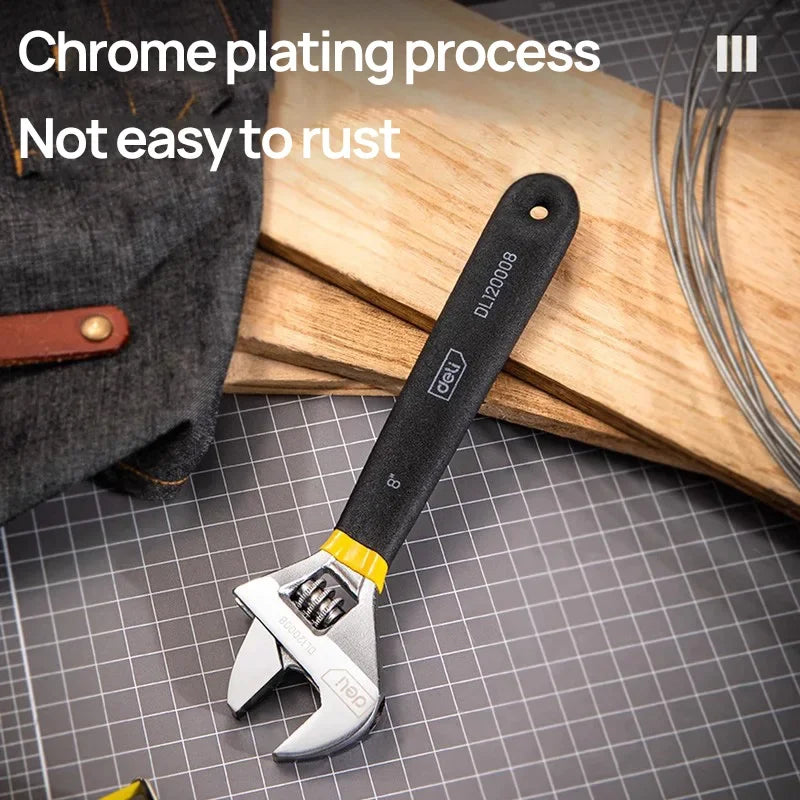 Deli Carbon Steel Adjustable Wrench with Non-Slip Grip