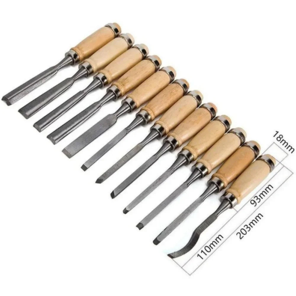 12-Piece Wood Carving Chisel Set - Gouge Knife Kit with Pouch