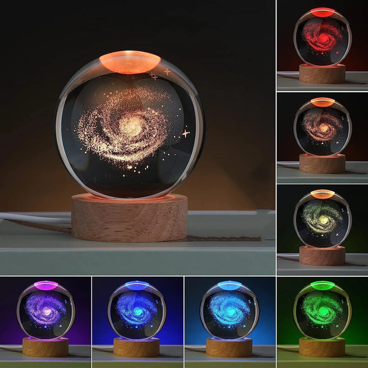 6cm RGB Cosmos Crystal Ball Night Light with USB Plug
