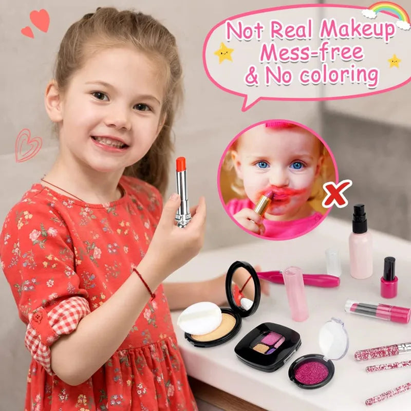 Kids Pretend Makeup Set With Bag - 12 Piece Play Cosmetics Kit