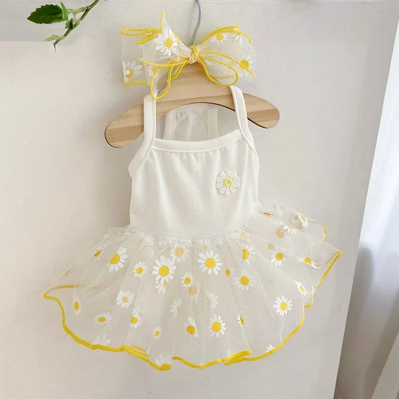 Strawberry Daisy Dog Dress with Tulle Skirt for Small Puppies