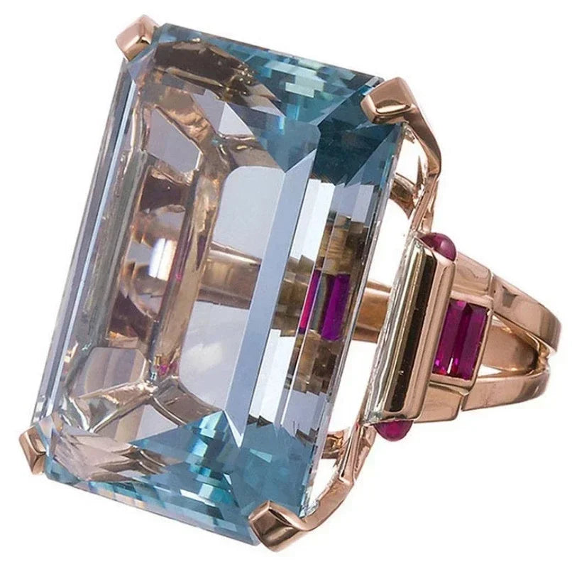 Champagne Crystal Square Statement Ring with 18K Gold Plating