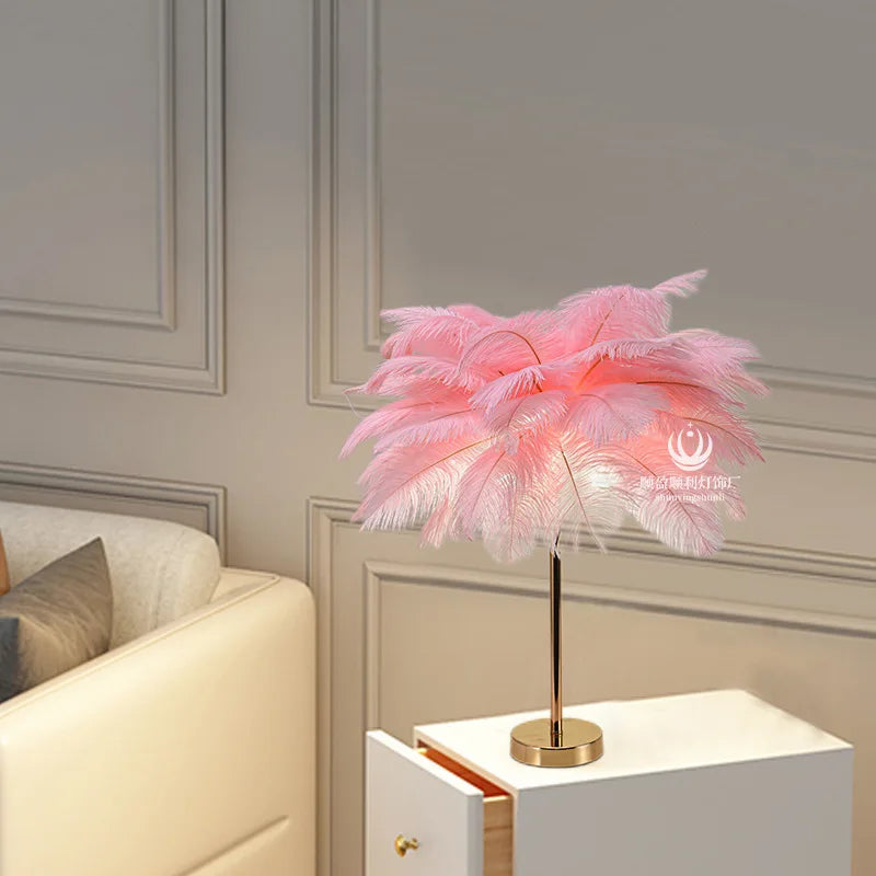 Nordic Ostrich Feather LED Floor Lamp with E27 Base