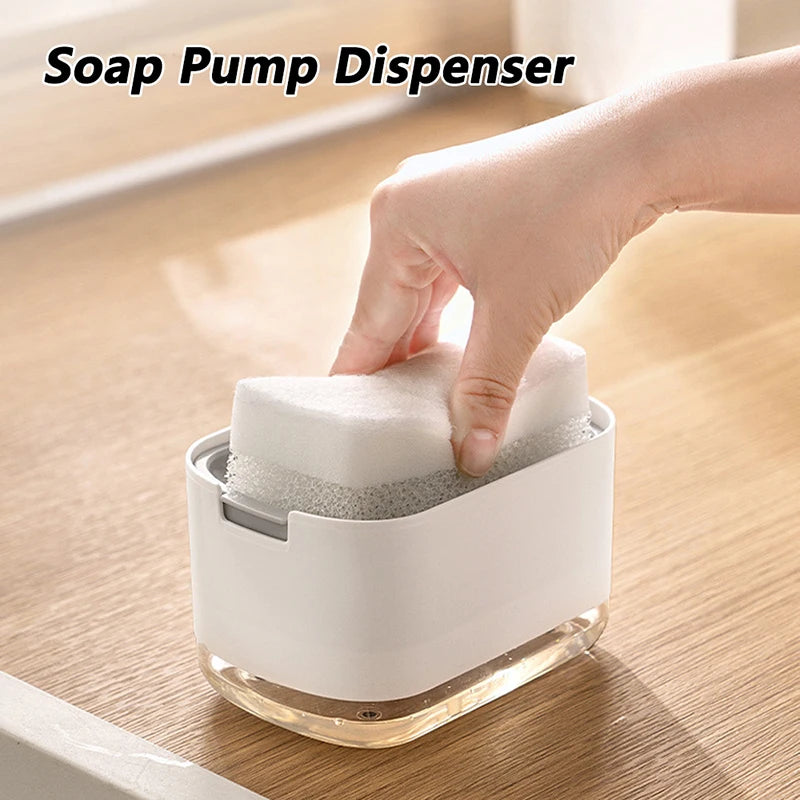 Press Soap Dispenser with Sponge Holder for Kitchen and Bathroom