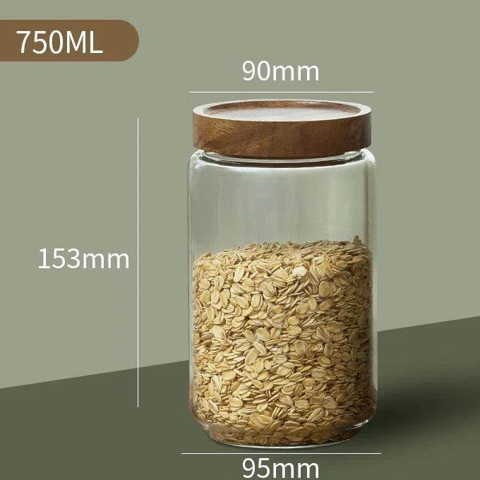 Glass Airtight Food Storage Canister with Wooden Lid