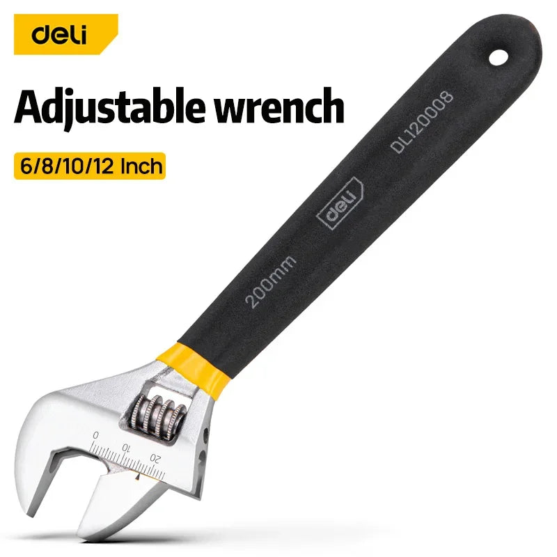 Deli Carbon Steel Adjustable Wrench with Non-Slip Grip