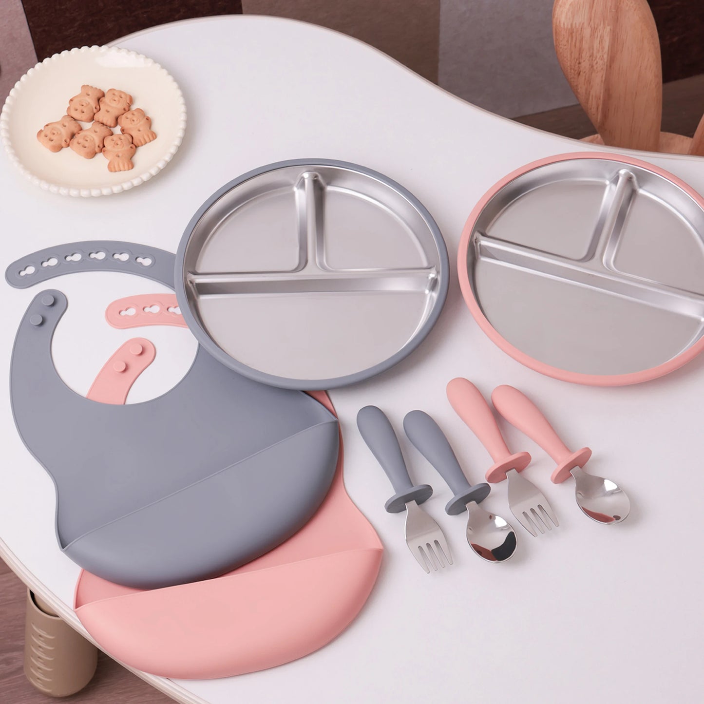 4-Piece Silicone Baby Feeding Set with Bib