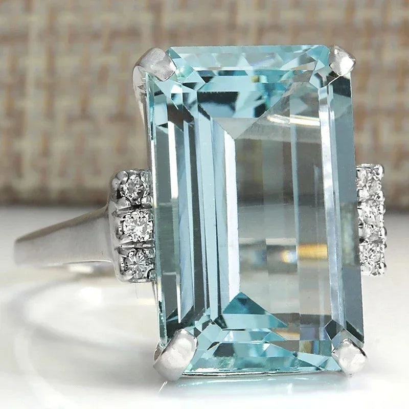 Champagne Crystal Square Statement Ring with 18K Gold Plating