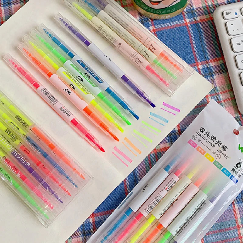 Double-Head Pastel Highlighter Set - 3/6 Color School Office Markers