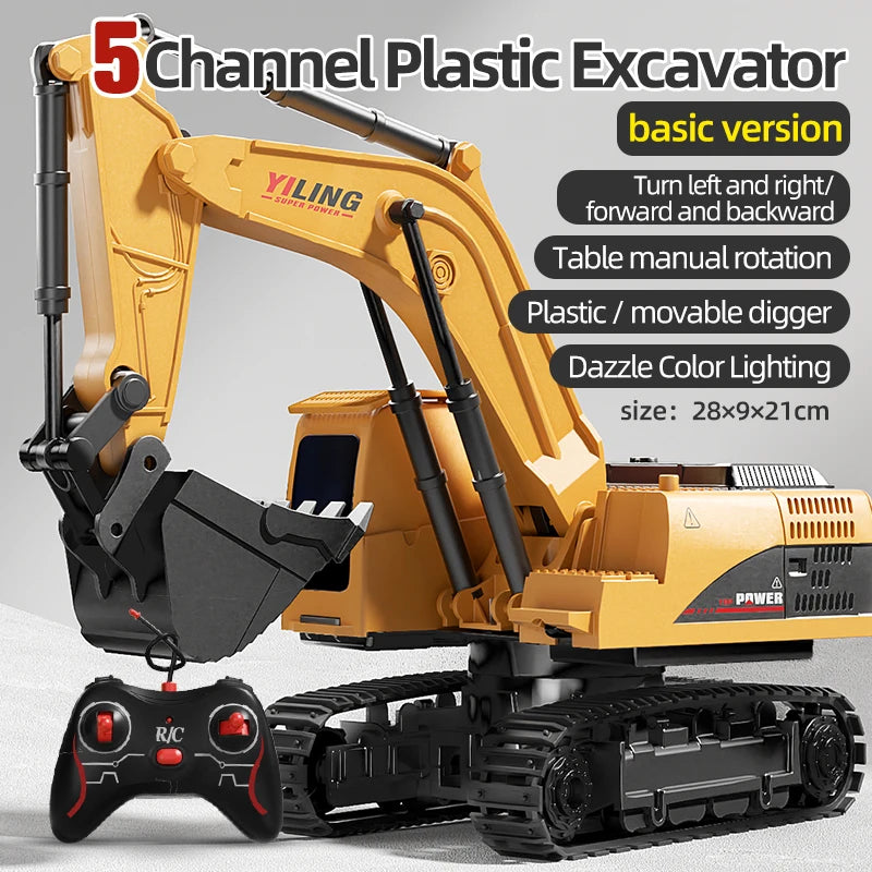 Alloy Remote Control Excavator Toy - Lights & Sound Vehicle