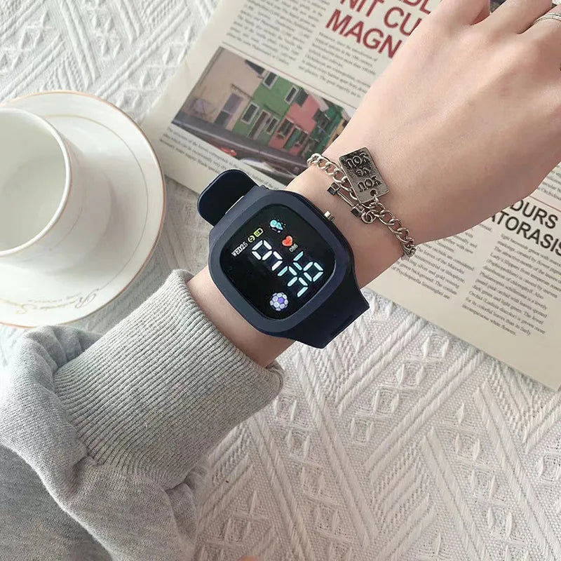 LED Digital Sports Watch with Square Dial and Waterproof Silicone Strap
