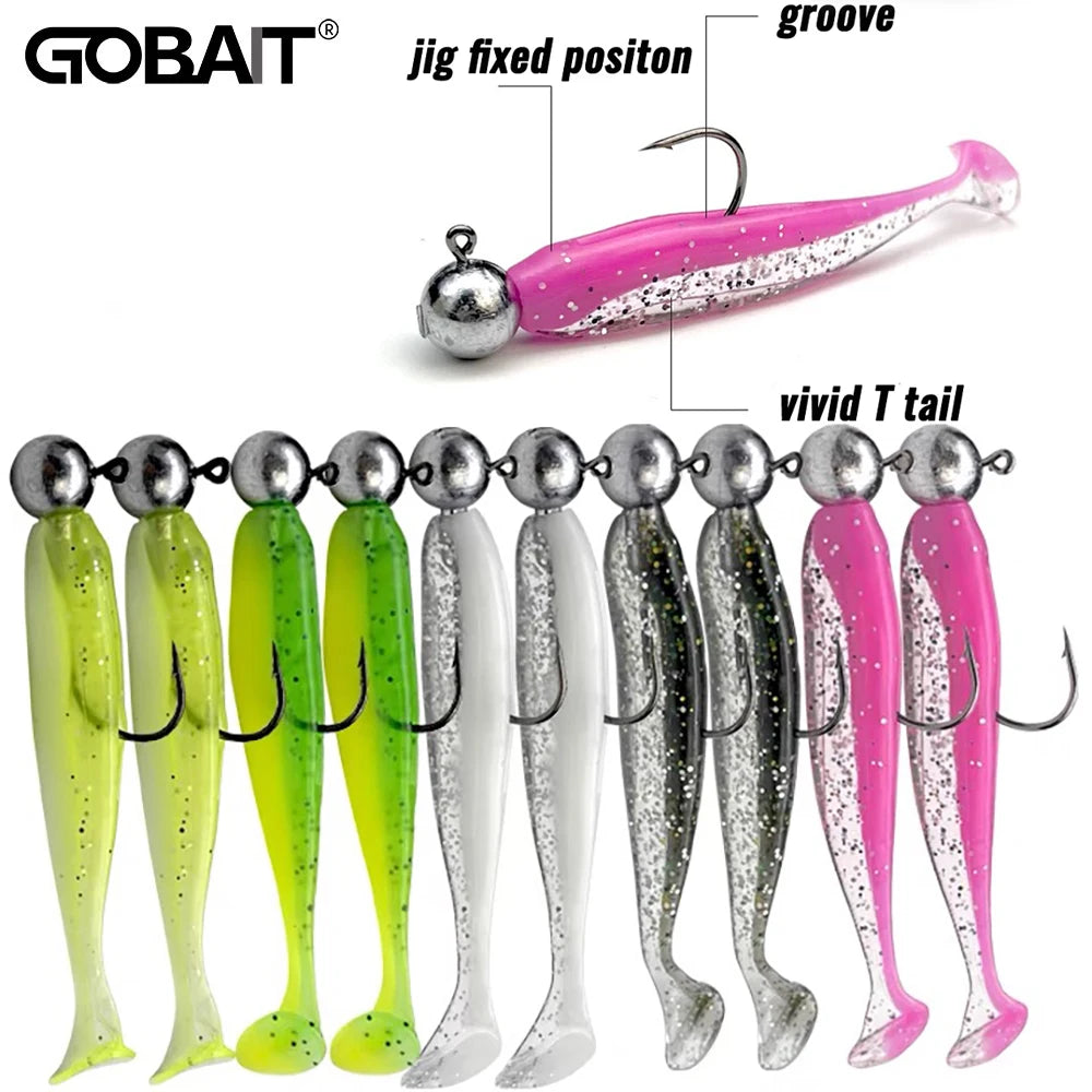Soft Fishing Lure Kit with T-Tail Worms, Jig Hooks & Metal Jigs