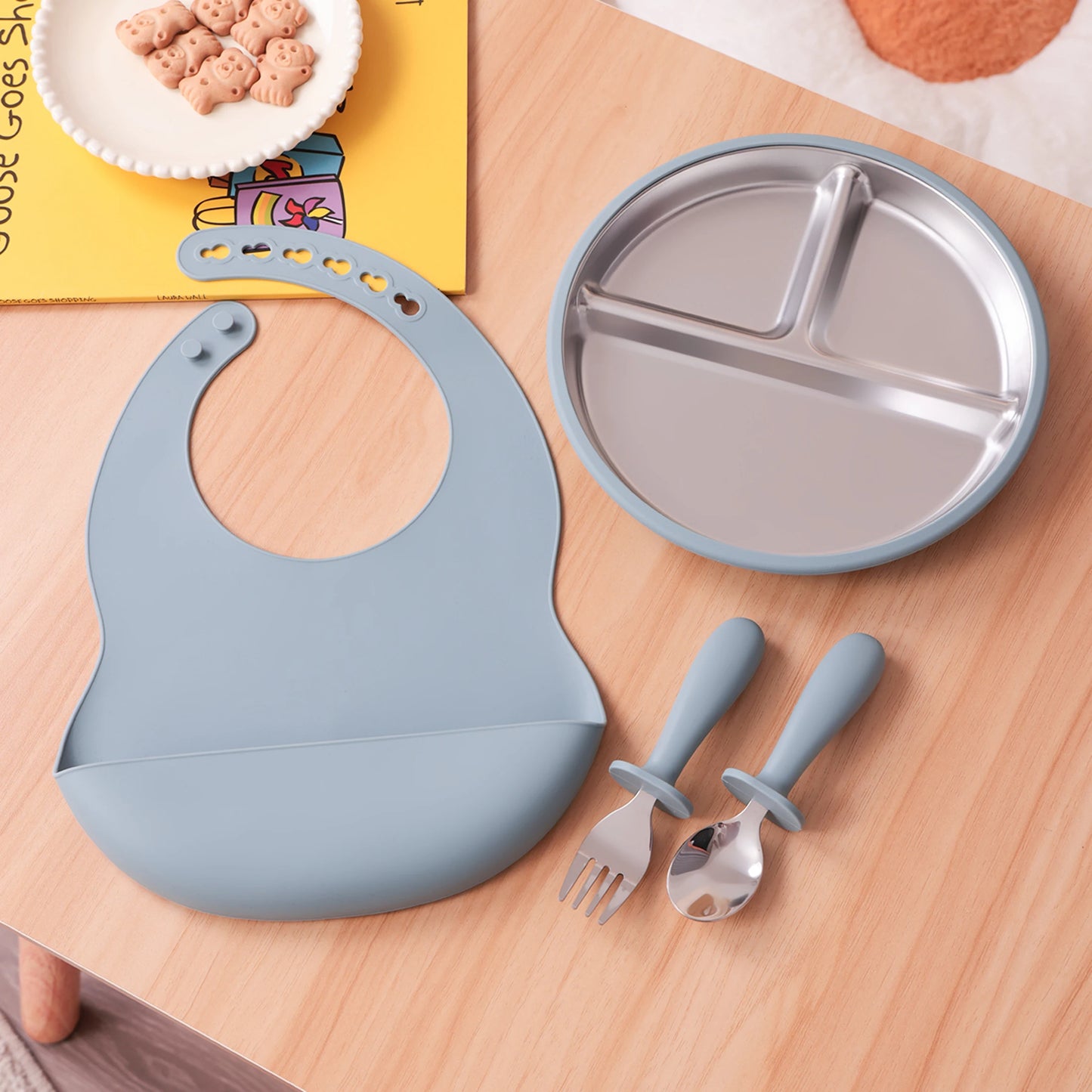 4-Piece Silicone Baby Feeding Set with Bib