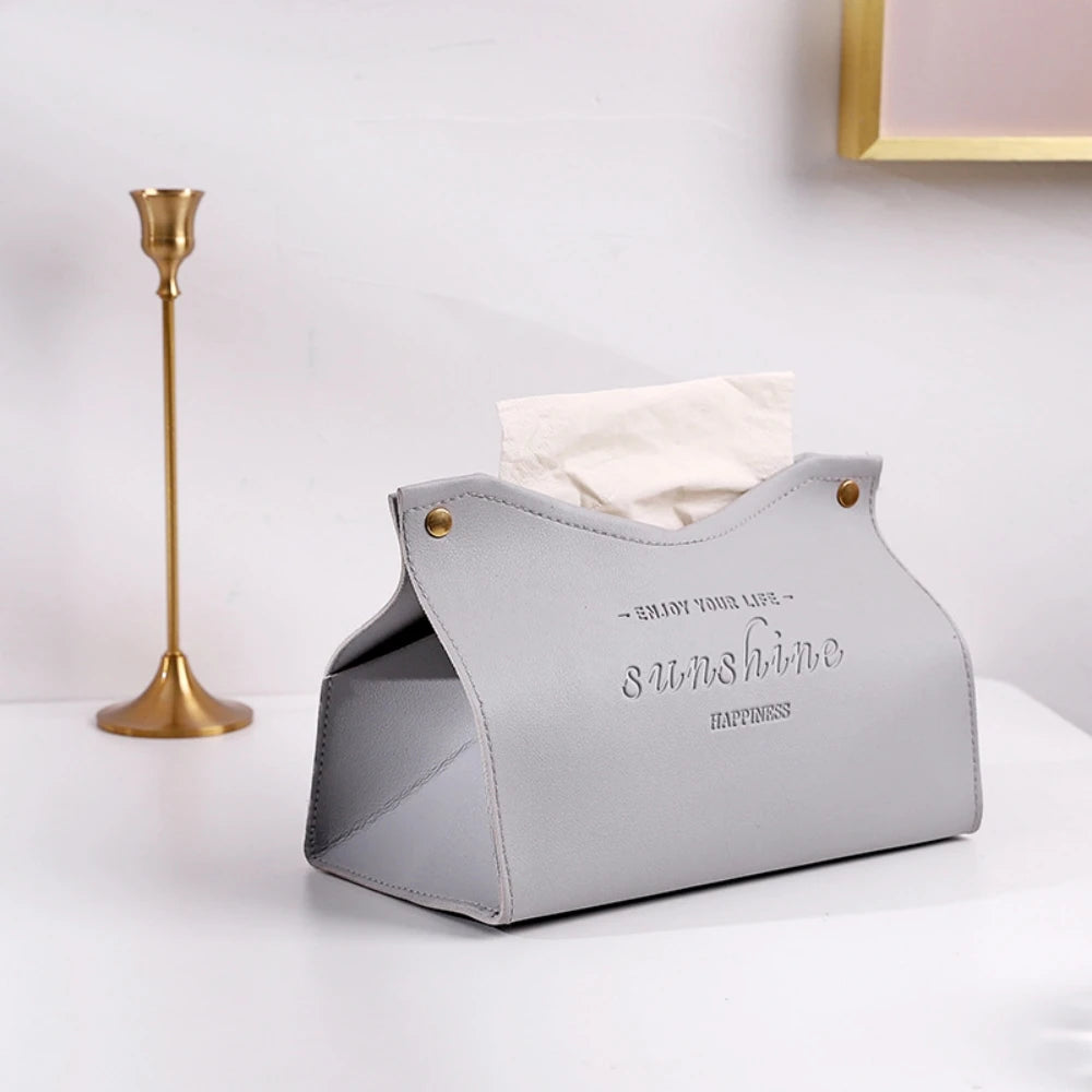 PU Leather Foldable Tissue Box Holder