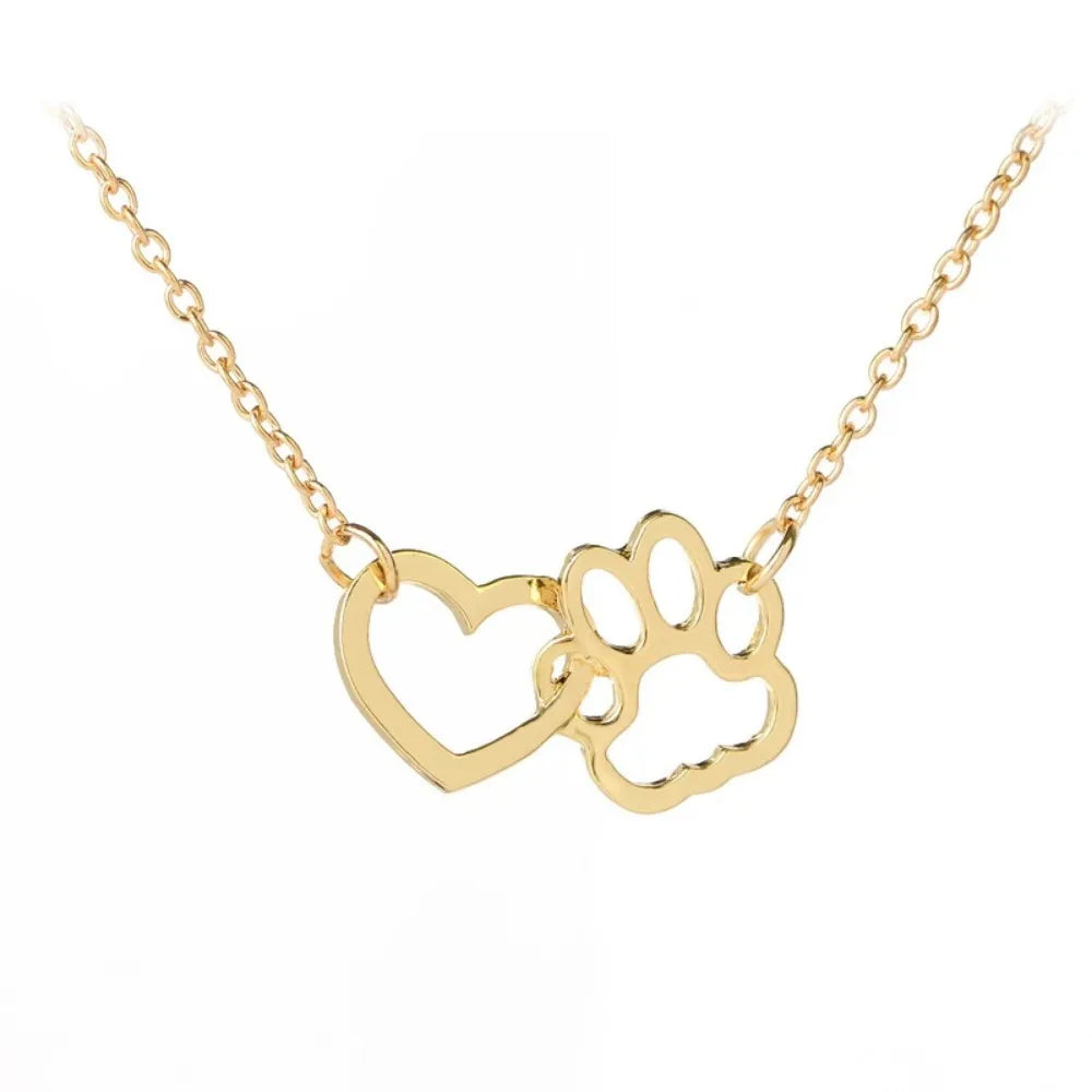 Hollow Paw Print Heart Pendant Necklace