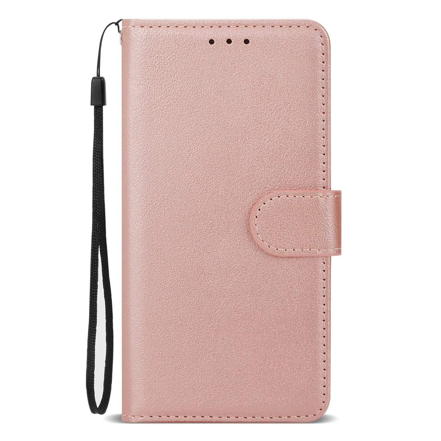 Leather Flip Wallet Case with Strap & Stand for iPhone Models